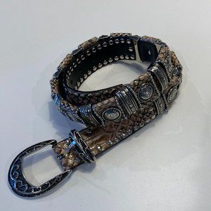 Brown/silver Western belt, snakeskin pattern. 28-32in